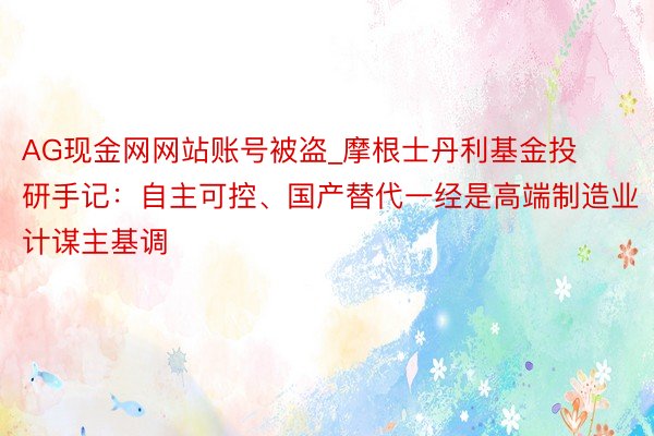 AG现金网网站账号被盗_摩根士丹利基金投研手记：自主可控、国产替代一经是高端制造业计谋主基调