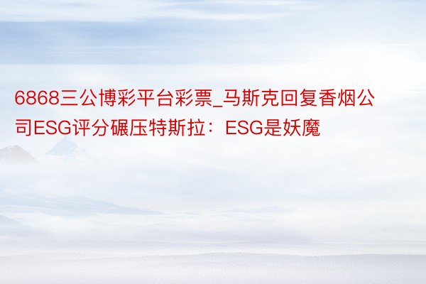 6868三公博彩平台彩票_马斯克回复香烟公司ESG评分碾压特斯拉：ESG是妖魔